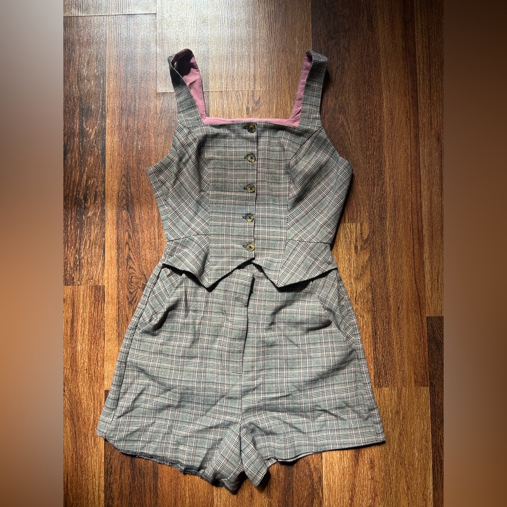 BARELY WORN! BCBGeneration Pink and Black Plaid Romper